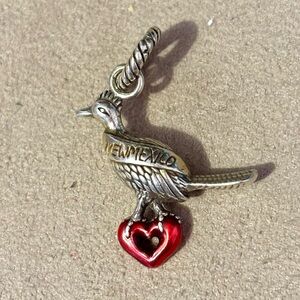 Brighton New Mexico State charm Road runner bird in silver with red enamel heart